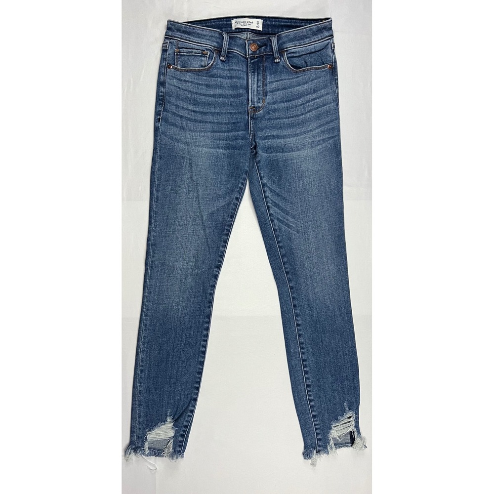 Abercrombie & Fitch Super Skinny Ankle Jeans Mid Rise Distressed 4R Blue